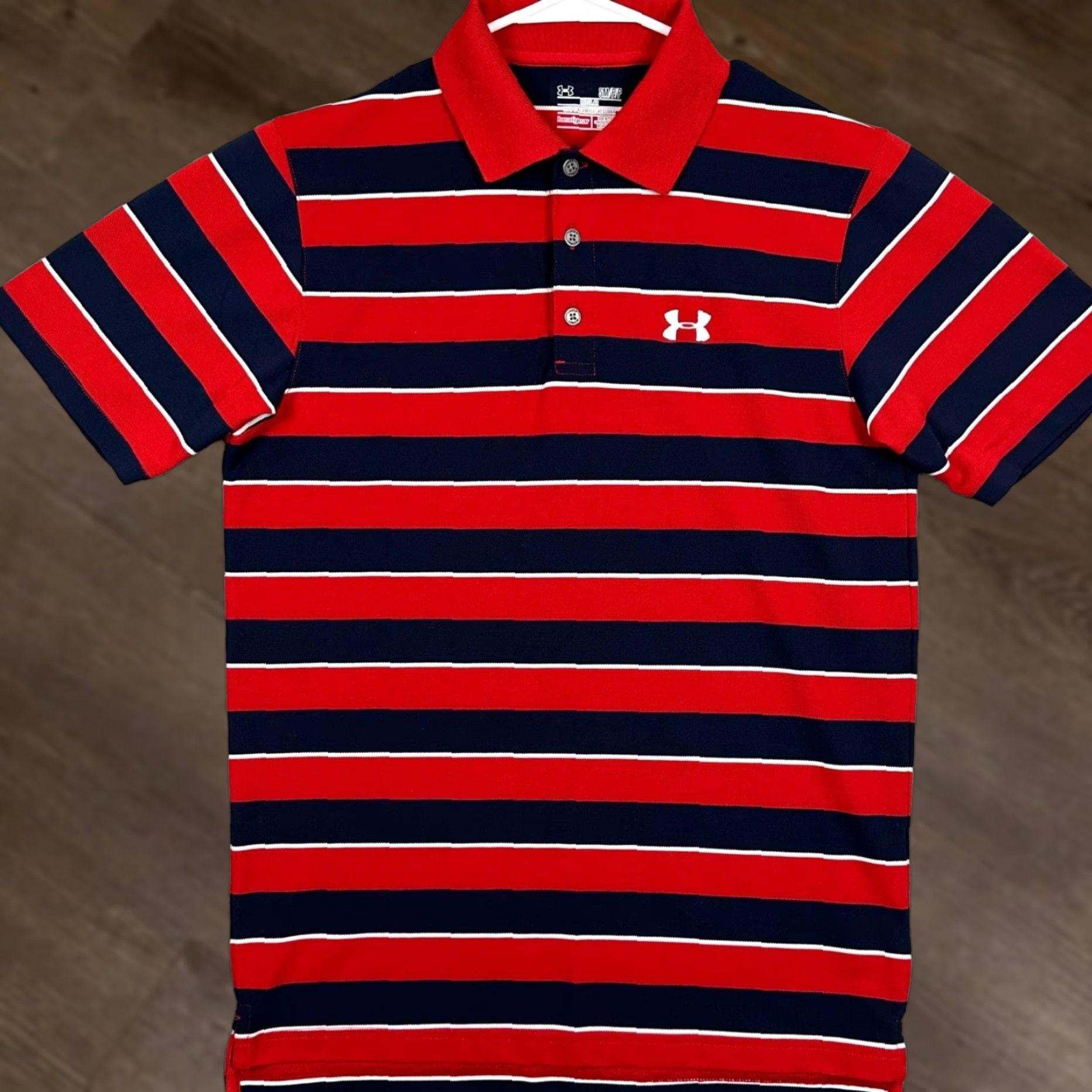 Under Armour Under Armour Polo Shirt Mens Small Short Sleeve Striped Red Navy White Golf Casual Activewear EUC Size US S / EU 44-46 / 1 - 1 Thumbnail