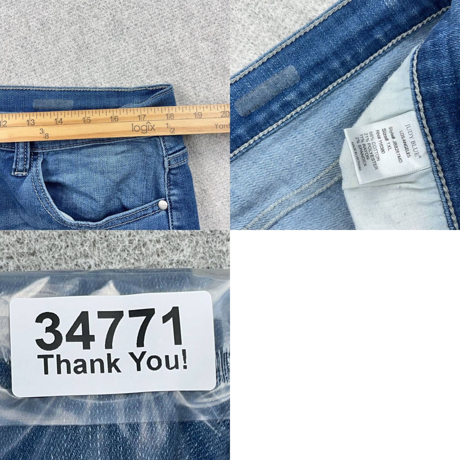 Vintage Judy Blue Jeans Women XL Skinny Fit Med Wash Faded Pants Stretch Size 40" / US 18 - 9 Thumbnail