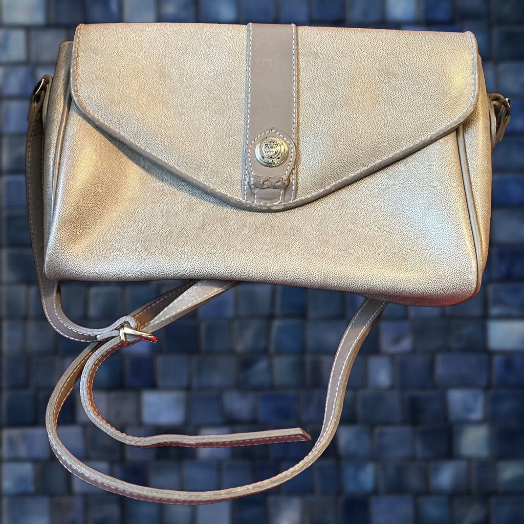 Liz Claiborne Medium Beige Leather Trim Shoulder Bag Purse Womens in White