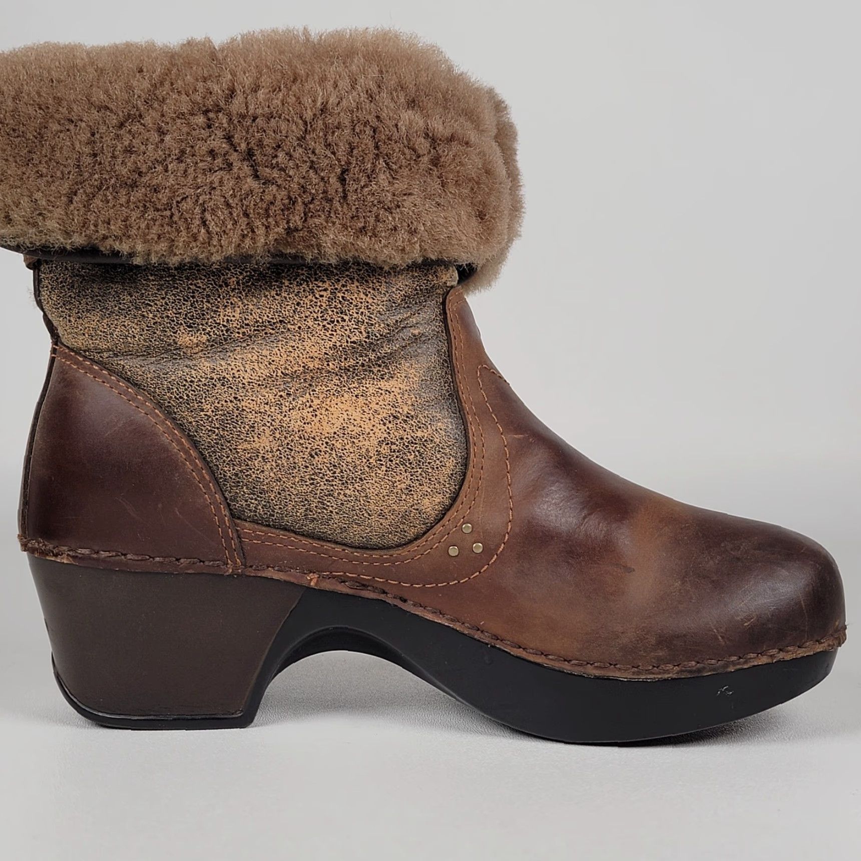 Dansko Dansko Stormy Brown Leather & Suede Shearling-Lined Roll Down Ankle Boots SZ 38 Size US 7 / IT 37 - 5 Thumbnail