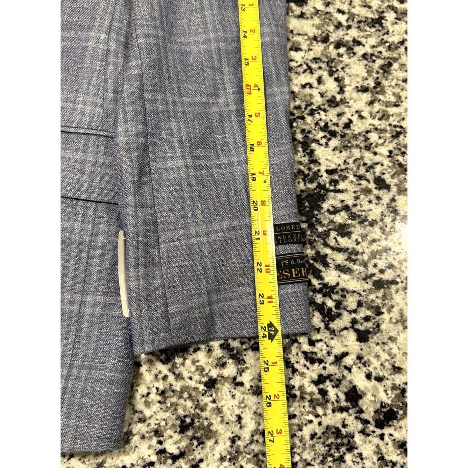 Jos. A. Bank NWT Jos A Bank Reserve Tailored Fit 46 R Linen Silk Blue Plaid Blazer Sport Coat Jacket Button-Front Notch Lapel Men Size 46R - 6 Thumbnail