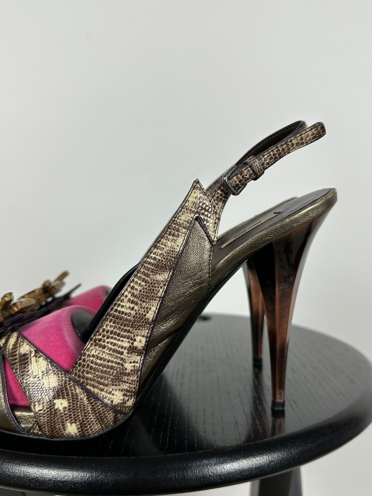 Miu Miu Miu Miu Leather Snakeskin Jewel Slingback Sandals Heels Size US 10 / IT 40 - 15 Thumbnail