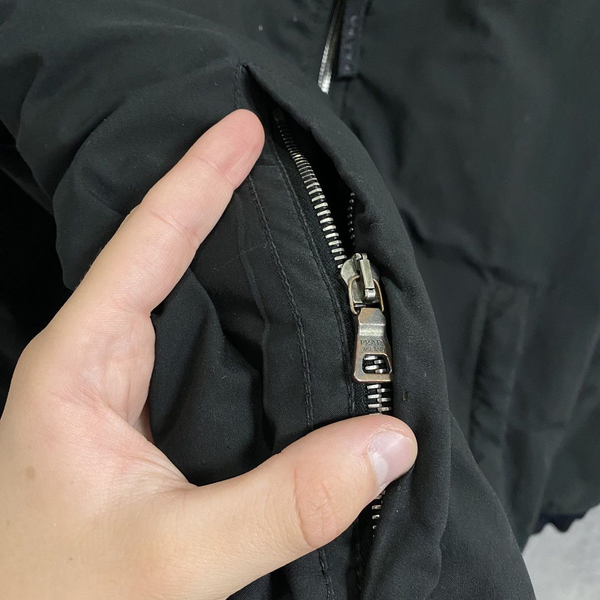 Prada Nylon Red Tab Black Bomber Jacket