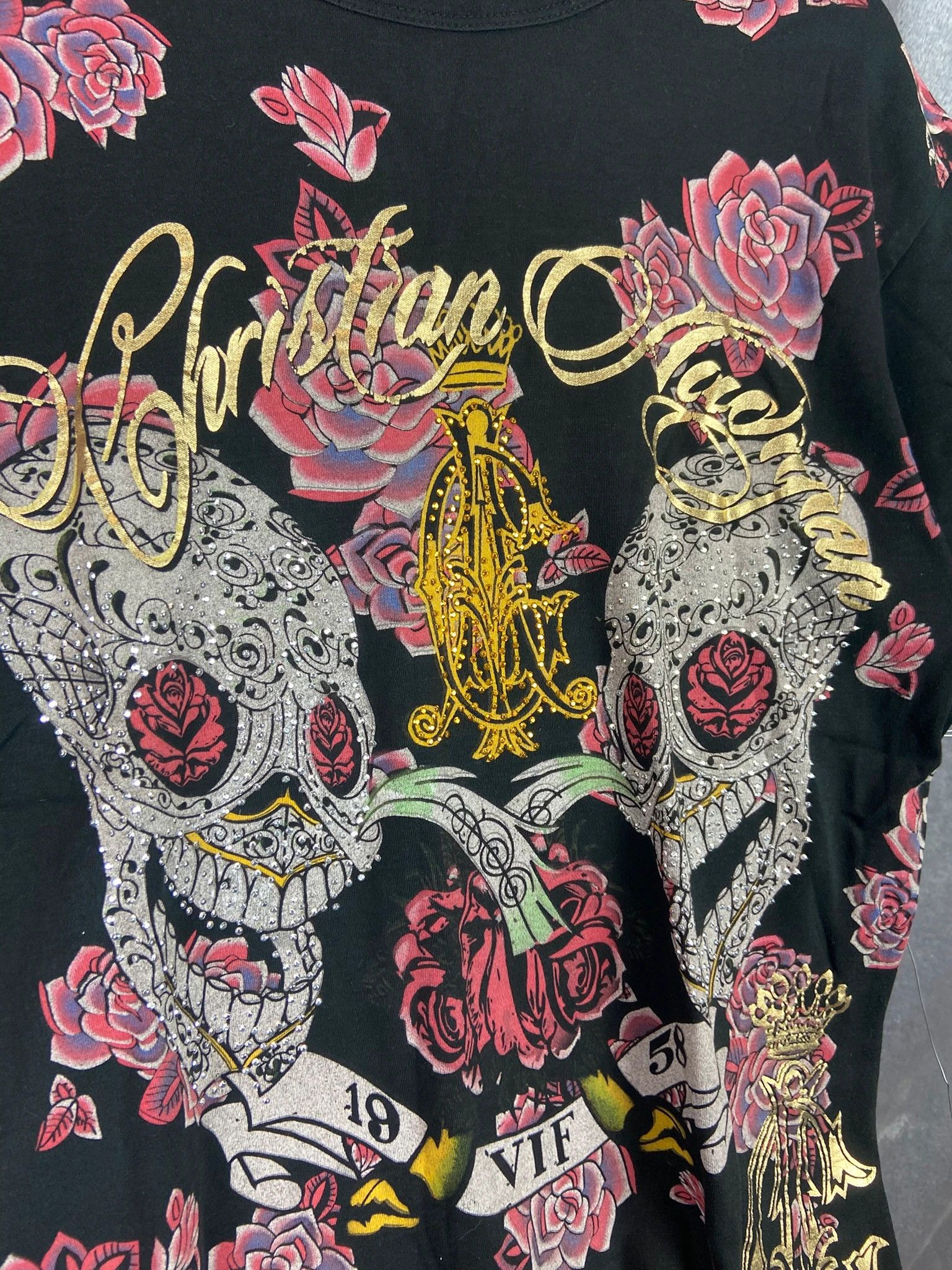 Christian Audigier Christian Audigier All Over Rose Skull Tee Black L Size US L / EU 52-54 / 3 - 2 Thumbnail