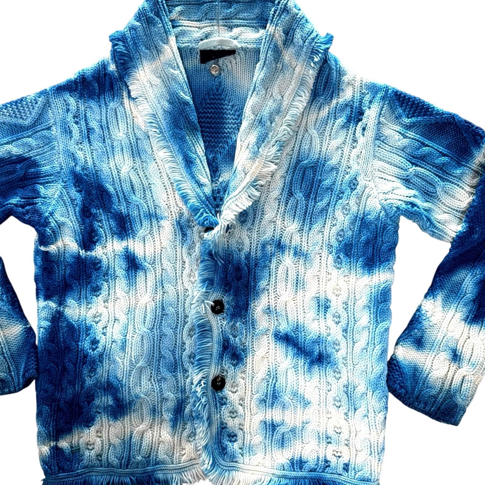 Alanui ALANUI: Men’s Wool Blue/White Tie Dye Cardigan - Small Size US S / EU 44-46 / 1 - 4 Thumbnail