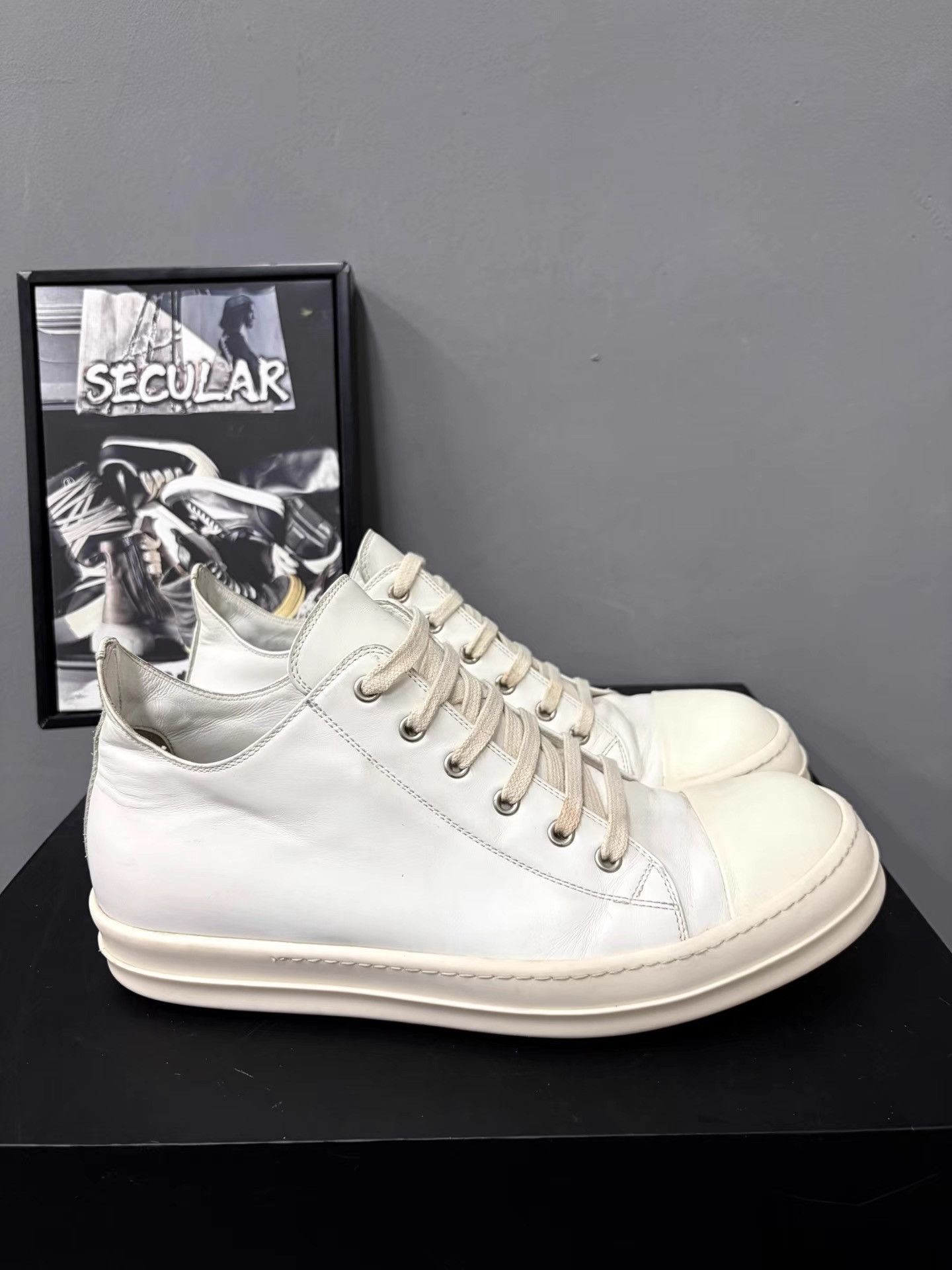 Rick Owens Rick Owens Mainline Milk White Leather Low-Top Sneakers K34 Size US 11 / EU 44 - 4 Thumbnail