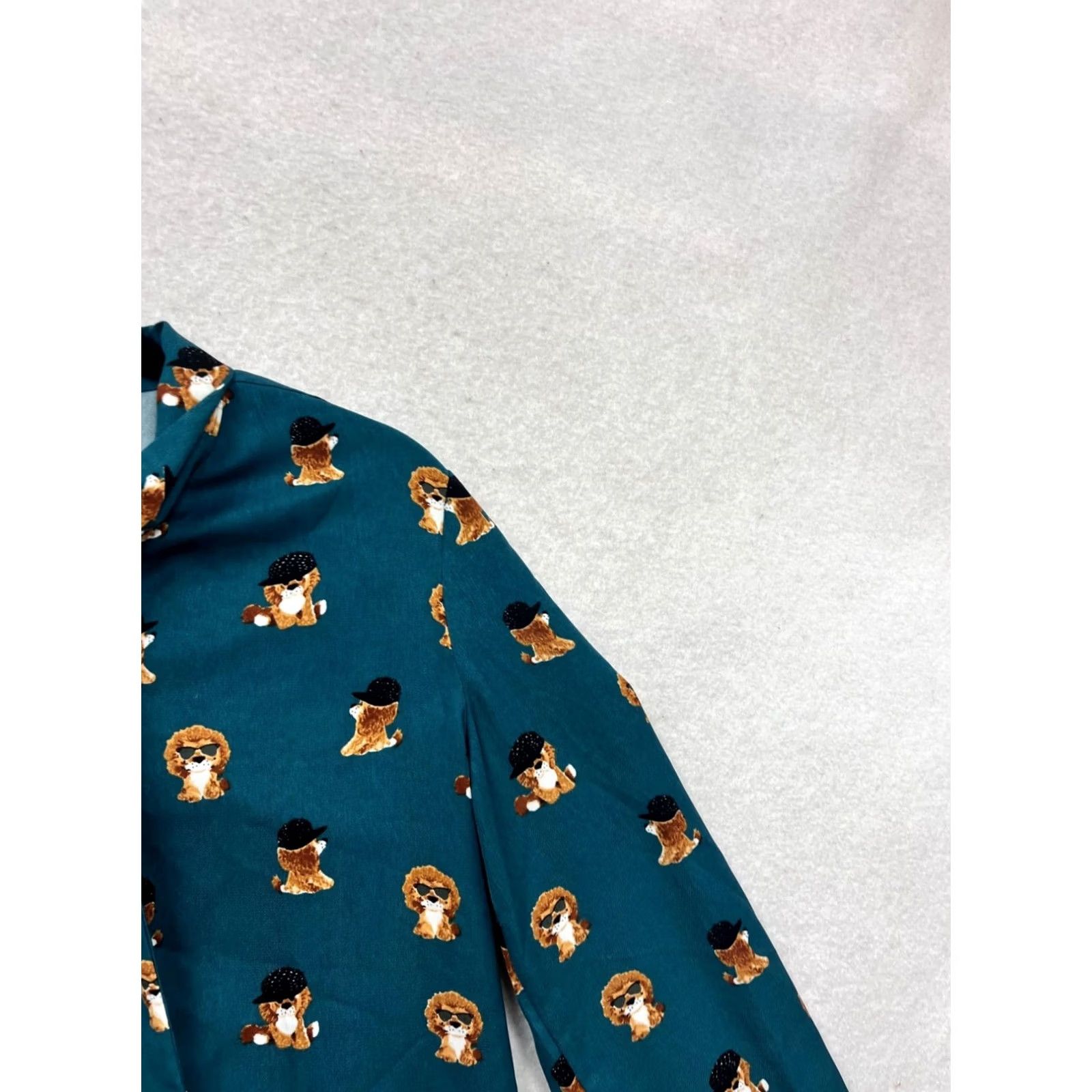Altea Langsom Blouse Teal Poodle Print Bow Tie Womens Small Size S / US 4 / IT 40 - 6 Thumbnail