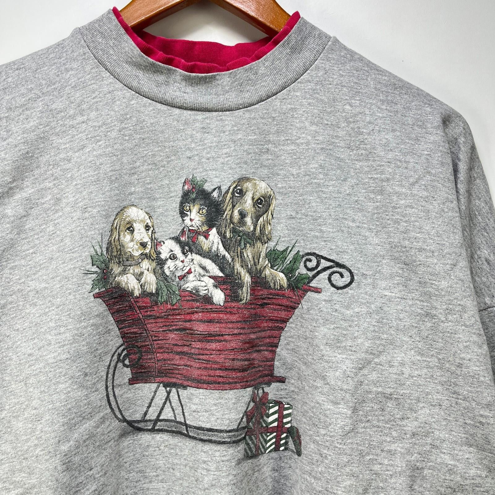 Vintage Vintage 90s Dog Cat Christmas Sweatshirt Womens Large XL Size L / US 10 / IT 46 - 2 Thumbnail