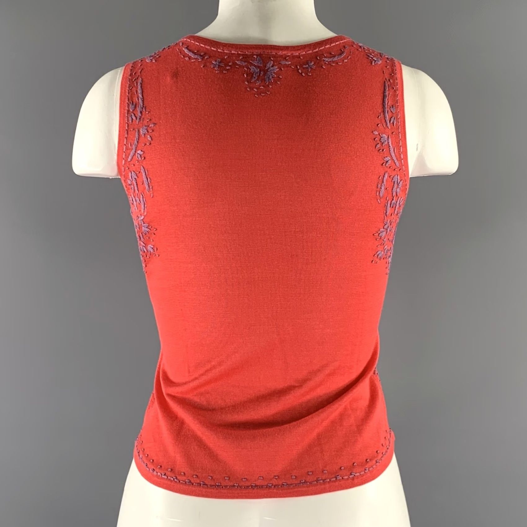Etro ETRO Silk Tank Top Size 4 Lavender Coral Embroidered Casual Size S / US 4 / IT 40 - 4 Thumbnail