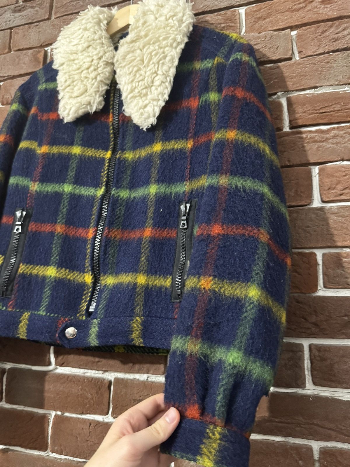 Japanese Brand VINTAGE Wool Fuzzy JACKET TARTAN RIRI ZIP Avant Garde Hype Size US S / EU 44-46 / 1 - 7 Thumbnail