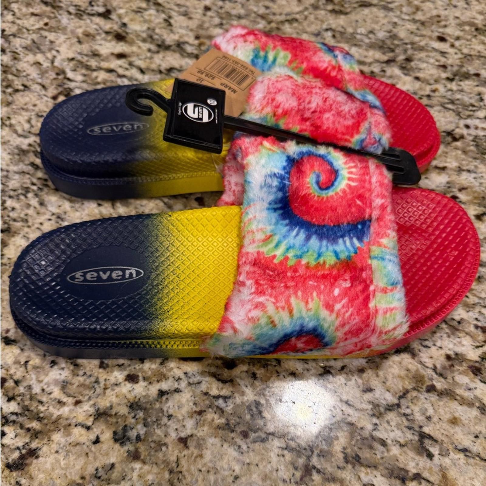Seven 7 Seven tie dyed faux fur rainbow colored slides Size 10 Size US 10 / IT 40 - 5 Thumbnail