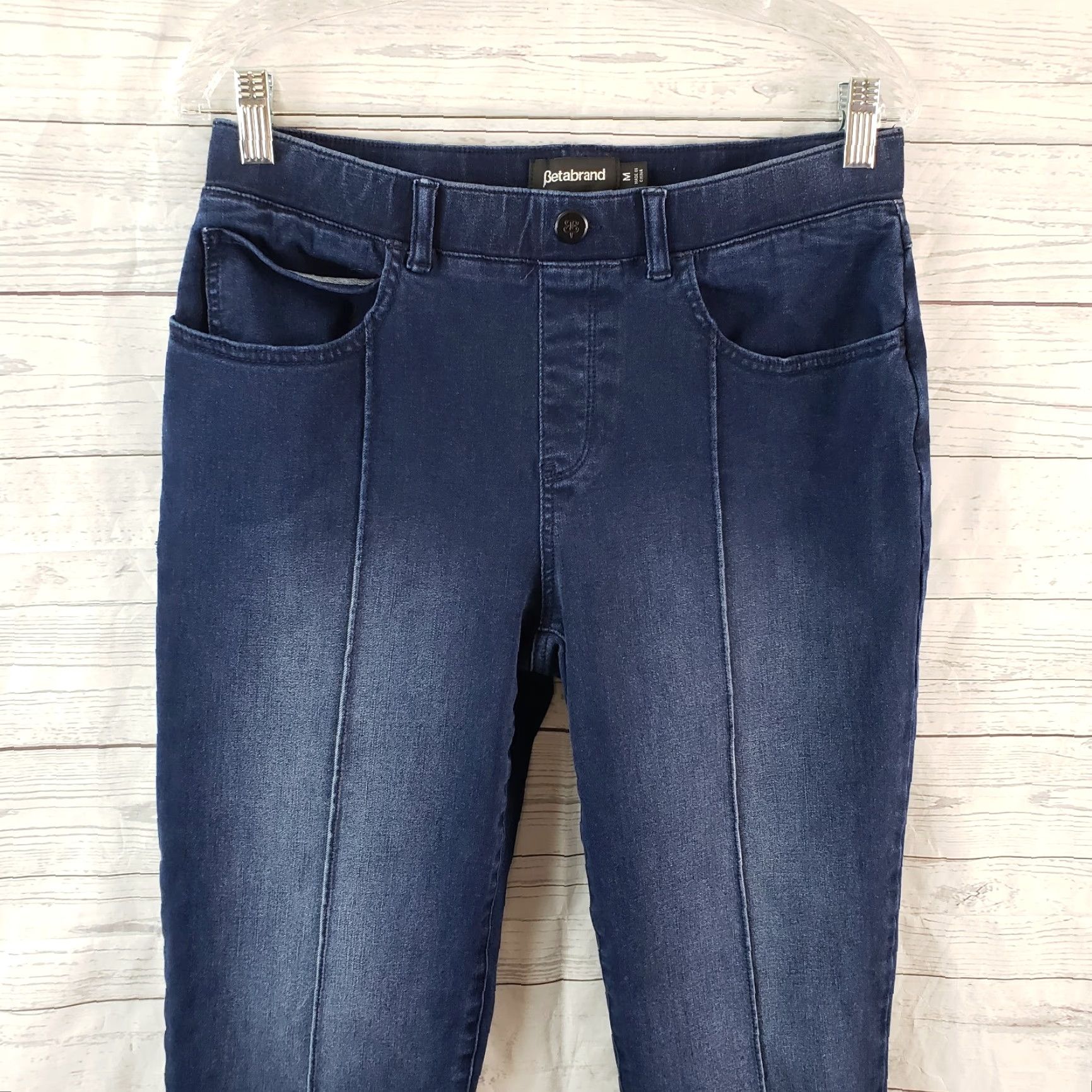 Vintage Betabrand Womens Jeans Pull On Skinny M Blue Mid Rise Front Seam Size 32" / US 10 / IT 46 - 2 Thumbnail