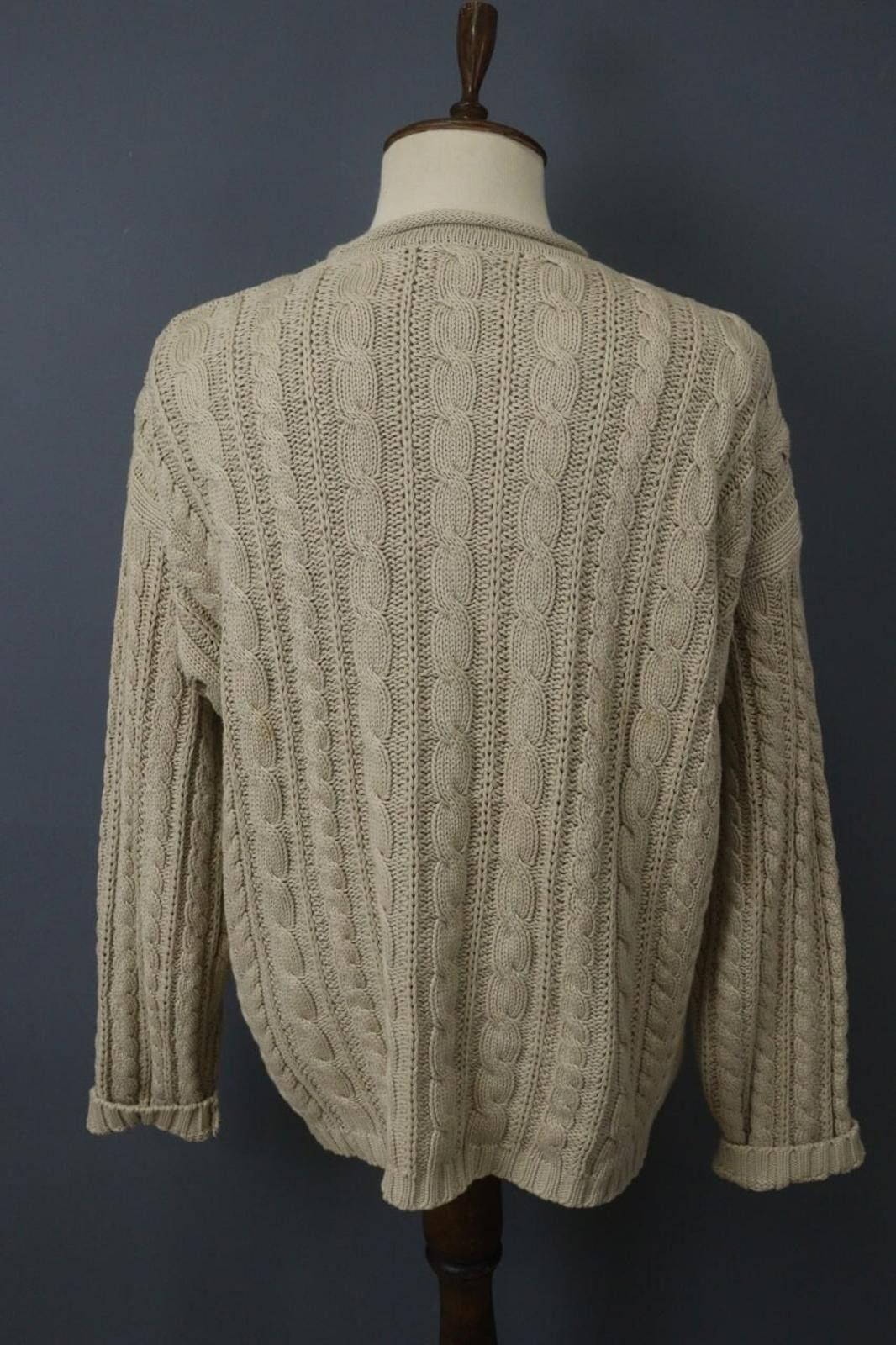 Designer Hackett London Tan Cable Knit Crew Neck Sweater Size L Size L / US 10 / IT 46 - 9 Thumbnail