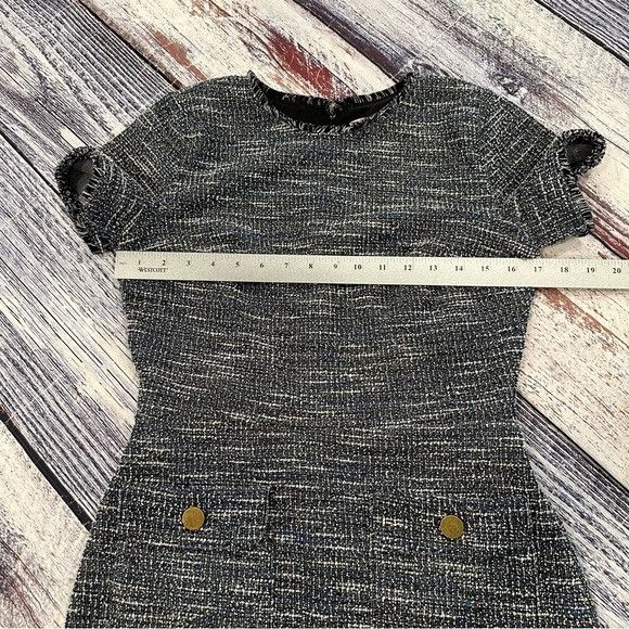 Loft LOFT Tweed Textured Blue Shift Dress with Front Pockets Size XS / US 0-2 / IT 36-38 - 9 Thumbnail