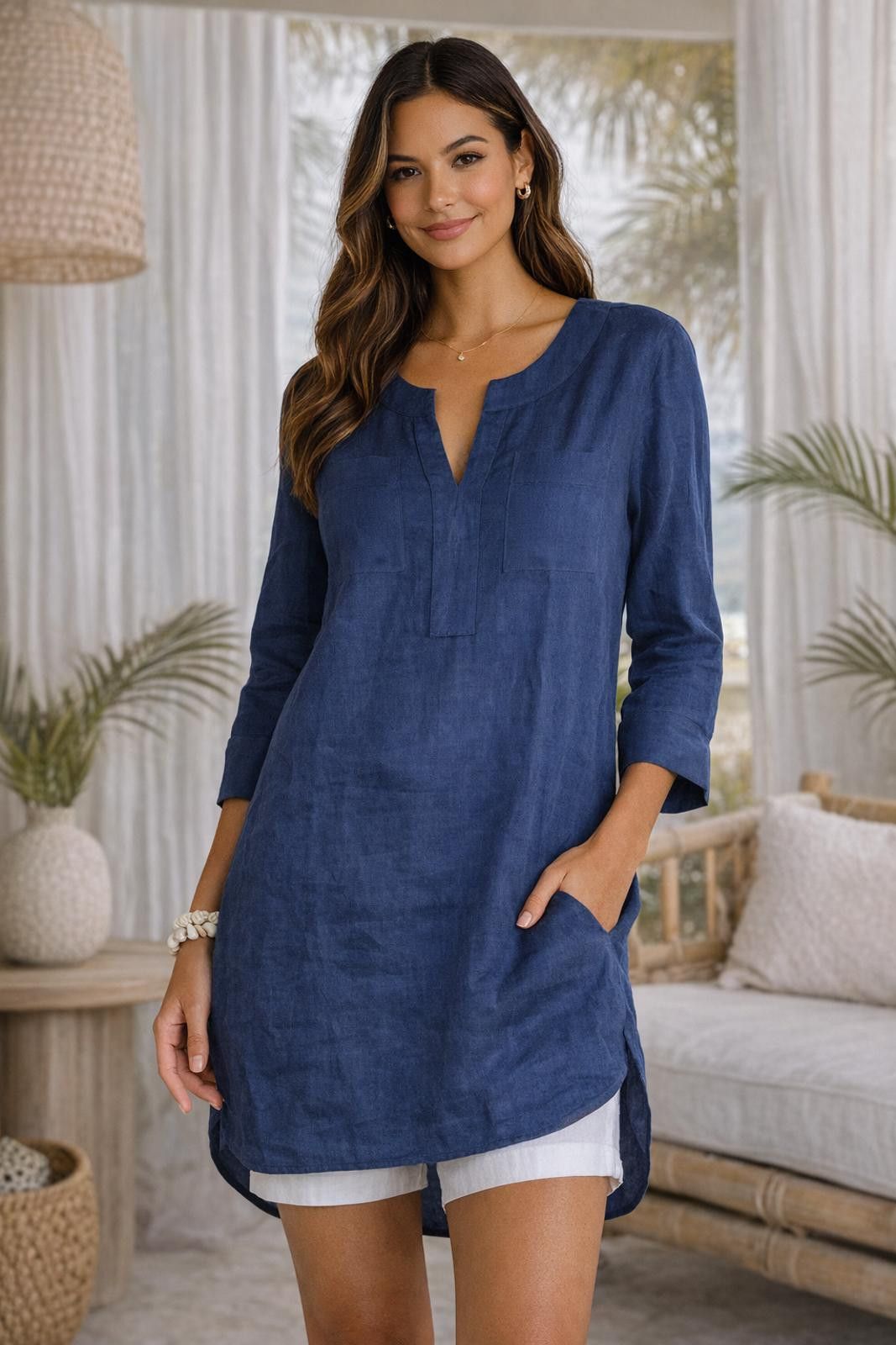 Tommy Bahama Tommy Bahama Linen Tunic Blue XL Relaxed Fit Size XL / US 12-14 / IT 48-50 - 1 Thumbnail