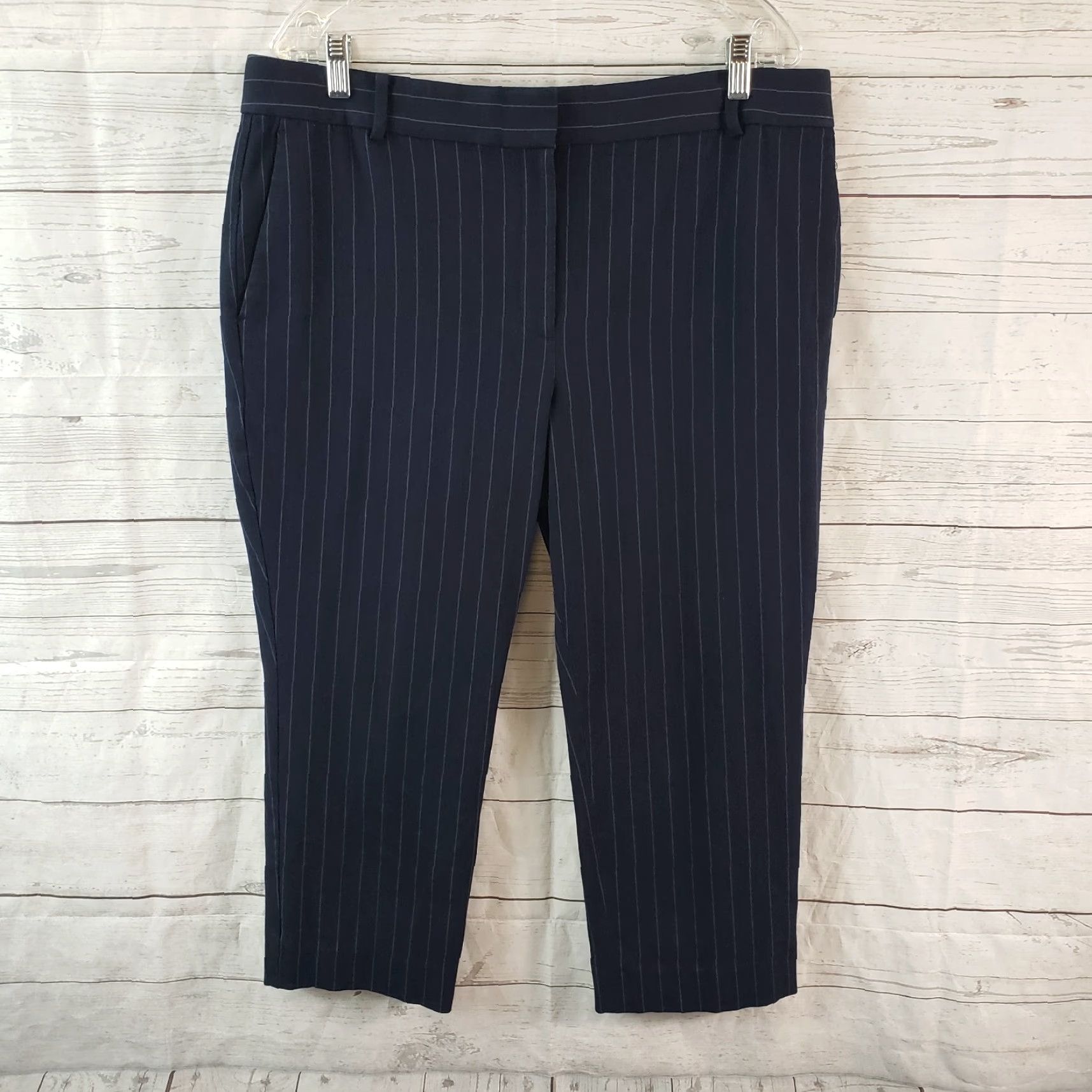Ann Taylor Ann Taylor Womens Cropped Pants Sz 14 Blue Striped High Rise Pants Womens 14 Blue Striped Cropped Rise 11.5 Inseam 22 Greys? Size 36" / US 14 / IT 50 - 2 Thumbnail