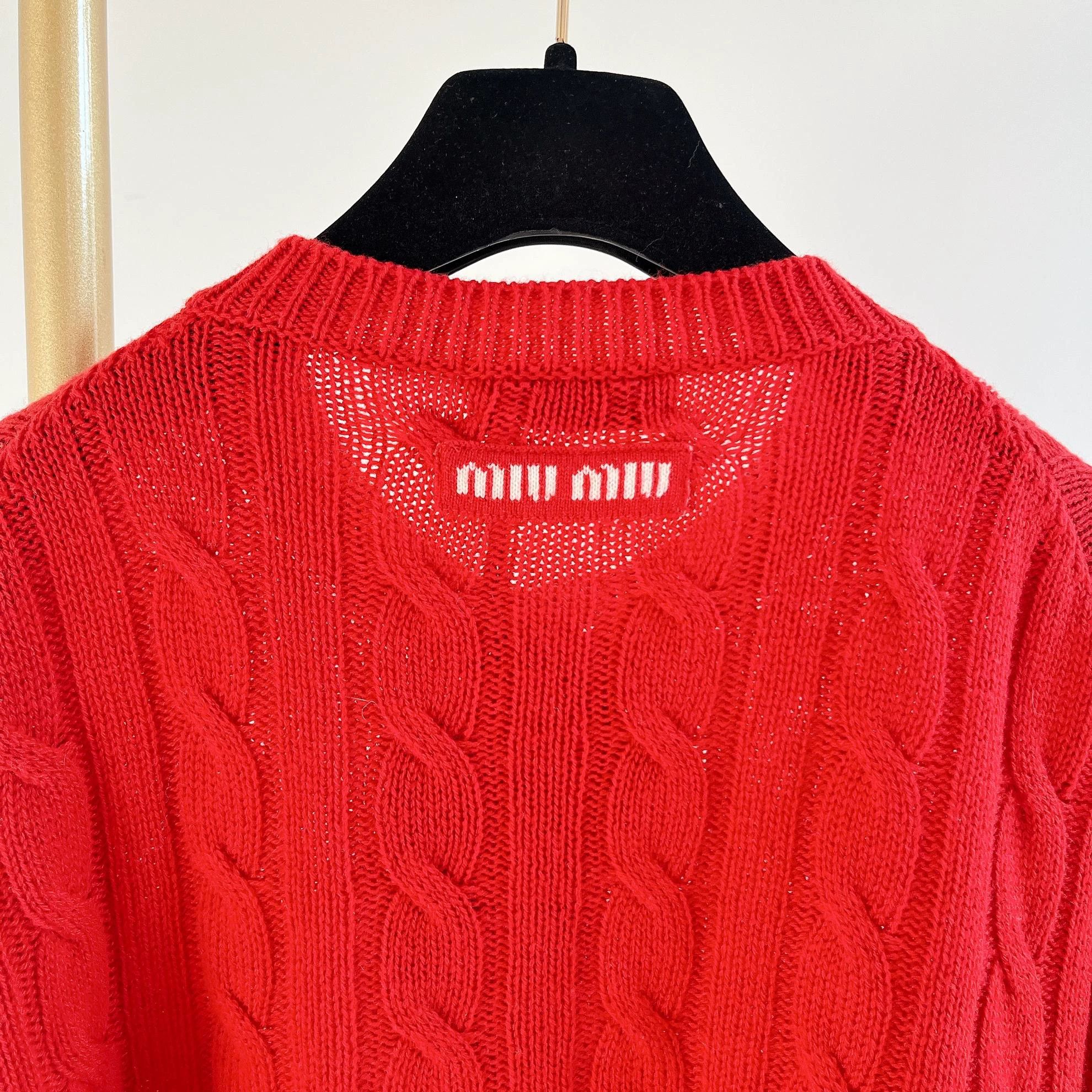 Miu Miu MIU MIU women's Red Cashmere Knit Cardigan 42 Size XS / US 0-2 / IT 36-38 - 6 Thumbnail