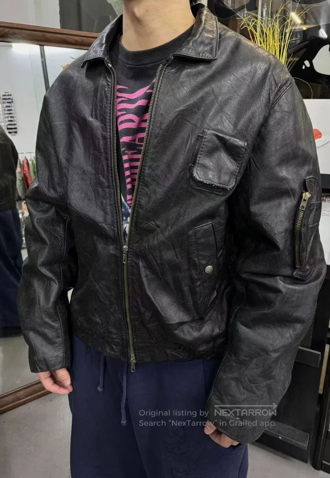 Vintage Vintage 80s French Bomber Leather Jacket. Size US M / EU 48-50 / 2 - 6 Thumbnail