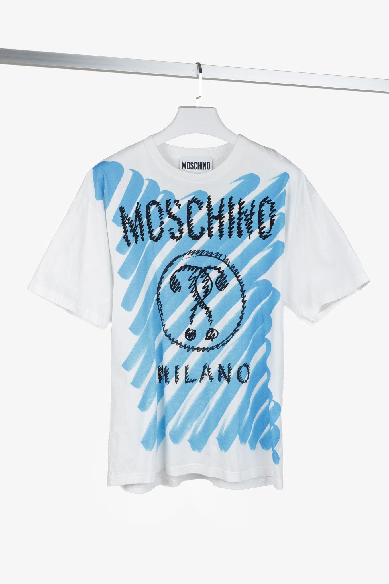 Moschino Moschino White & Blue Brushstroke Question T-Shirt Size US M / EU 48-50 / 2 - 1 Thumbnail