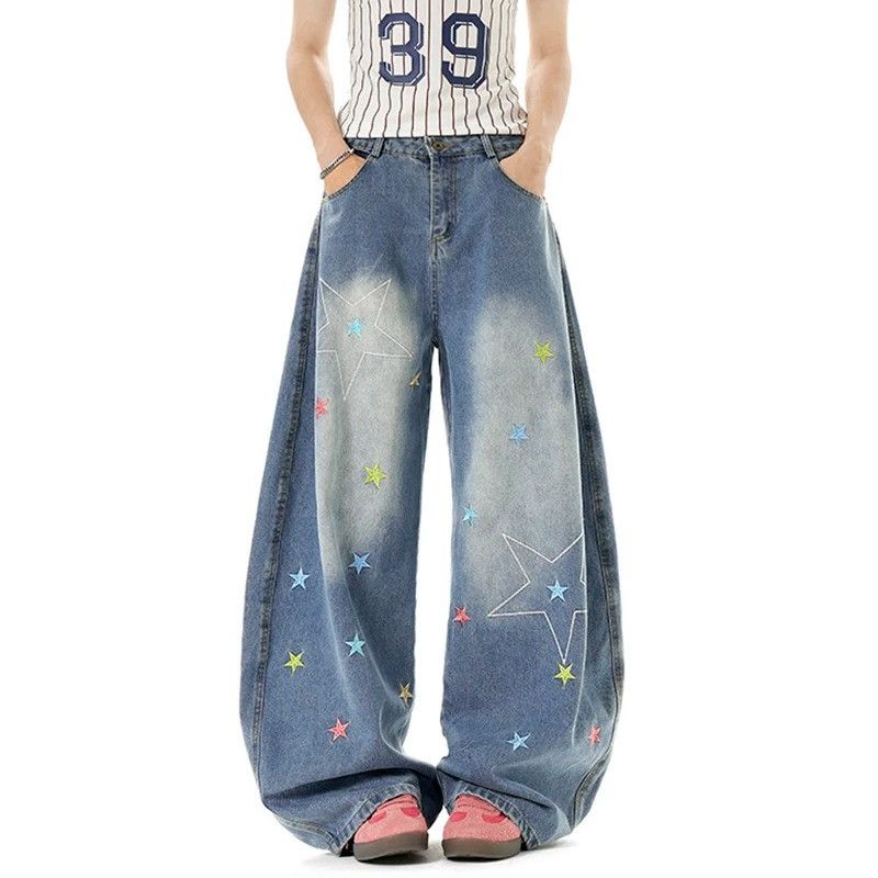 Japanese Brand American Style High Street Star Embroidery Jeans Size US 33 - 3 Thumbnail
