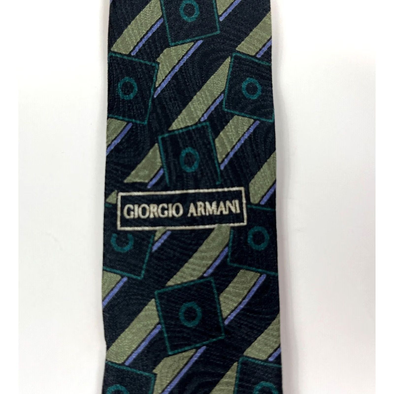 Giorgio Armani VINTAGE Giorgio Armani Cravatte Tie Geometric Silk Made in Italy Men’s Vintage Luxury Silk Tie 100% Silk Black Green 58" Wide 3.75" Mens Size ONE SIZE - 6 Thumbnail