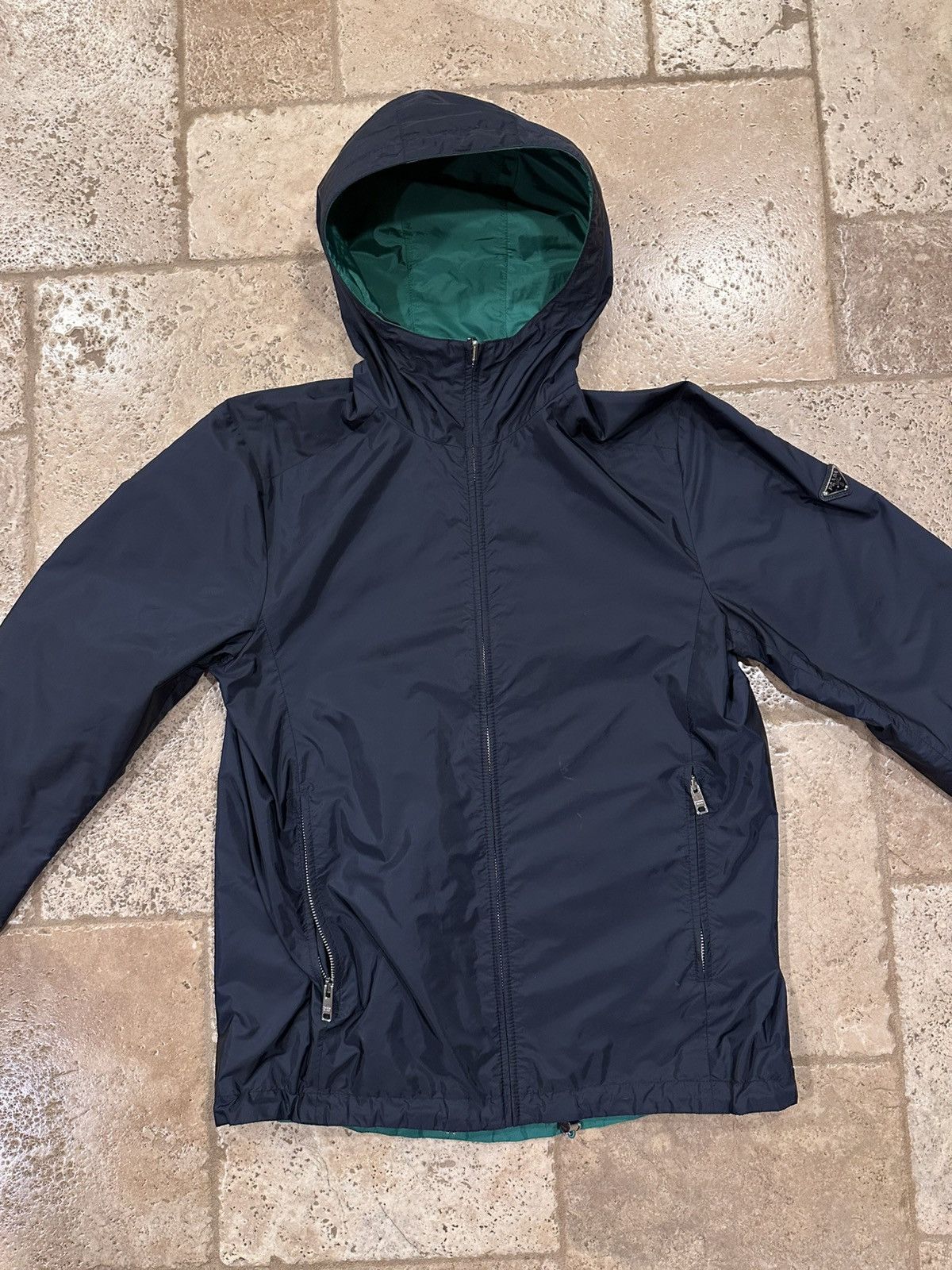 Prada Prada Nylon Triangle Logo Reversible Navy / Green Zip Jacket Size US L / EU 52-54 / 3 - 4 Thumbnail