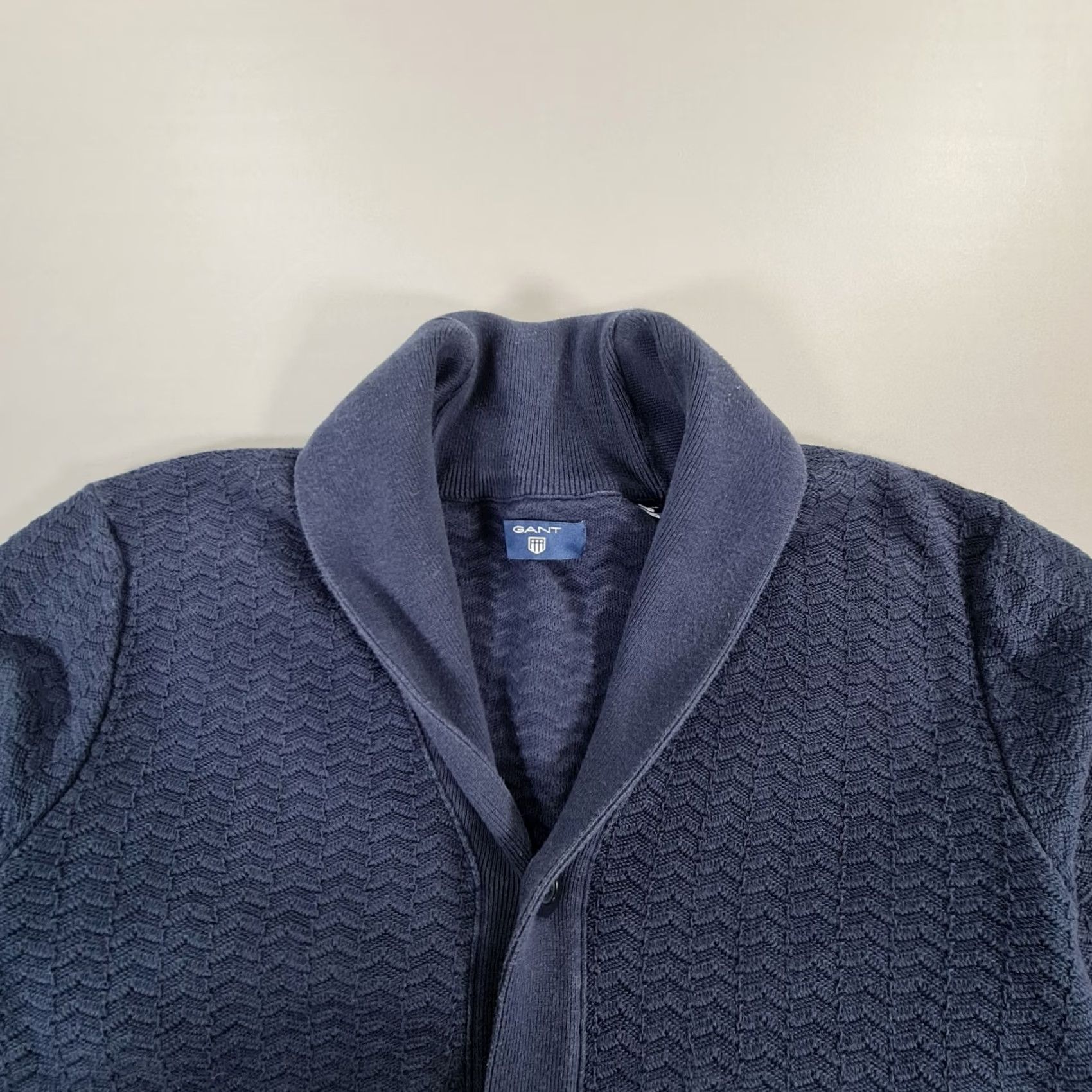 Gant GANT Cardigan Mens Shawl Neck Navy Blue M Cotton Knit Jumper Regular Vintage No Pattern Size US M / EU 48-50 / 2 - 2 Thumbnail