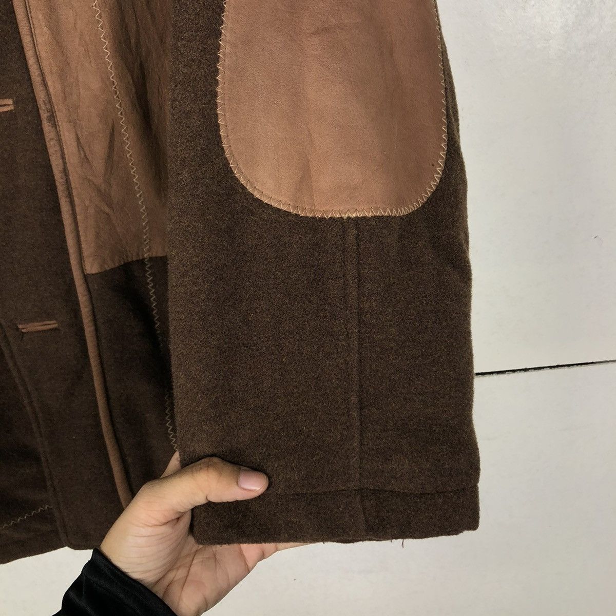 Vintage 📌 WOOL CHORE LEATHER COLLAR JACKET BLUE EFORST ISSEY MIYAKE Size US M / EU 48-50 / 2 - 16 Thumbnail