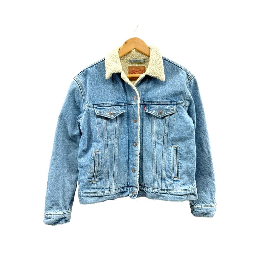 Levi's × Vintage Levi's Women's Studded Sherpa Lined Denim Trucker Jacket Size M / US 6-8 / IT 42-44 - 1 Thumbnail