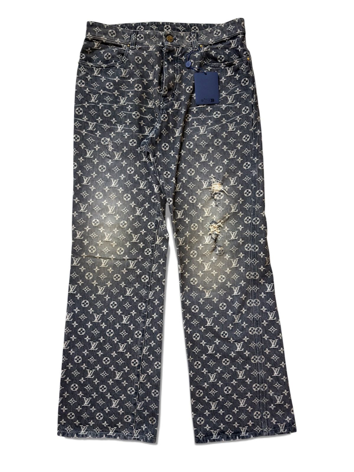 Louis Vuitton Louis Vuitton 36 Distressed Black Monogram Denim Jeans Size US 36 / EU 52 - 2 Thumbnail