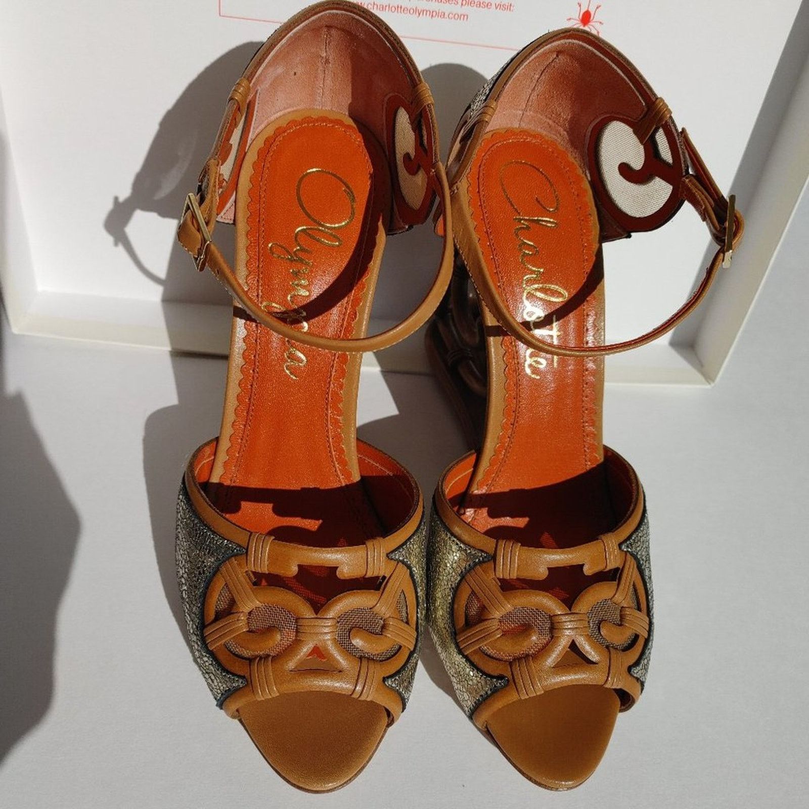Charlotte Olympia NIB Charlotte Olympia Crackle Silver Leather RATTAN WEDGE 37 Size US 7 / IT 37 - 12 Thumbnail