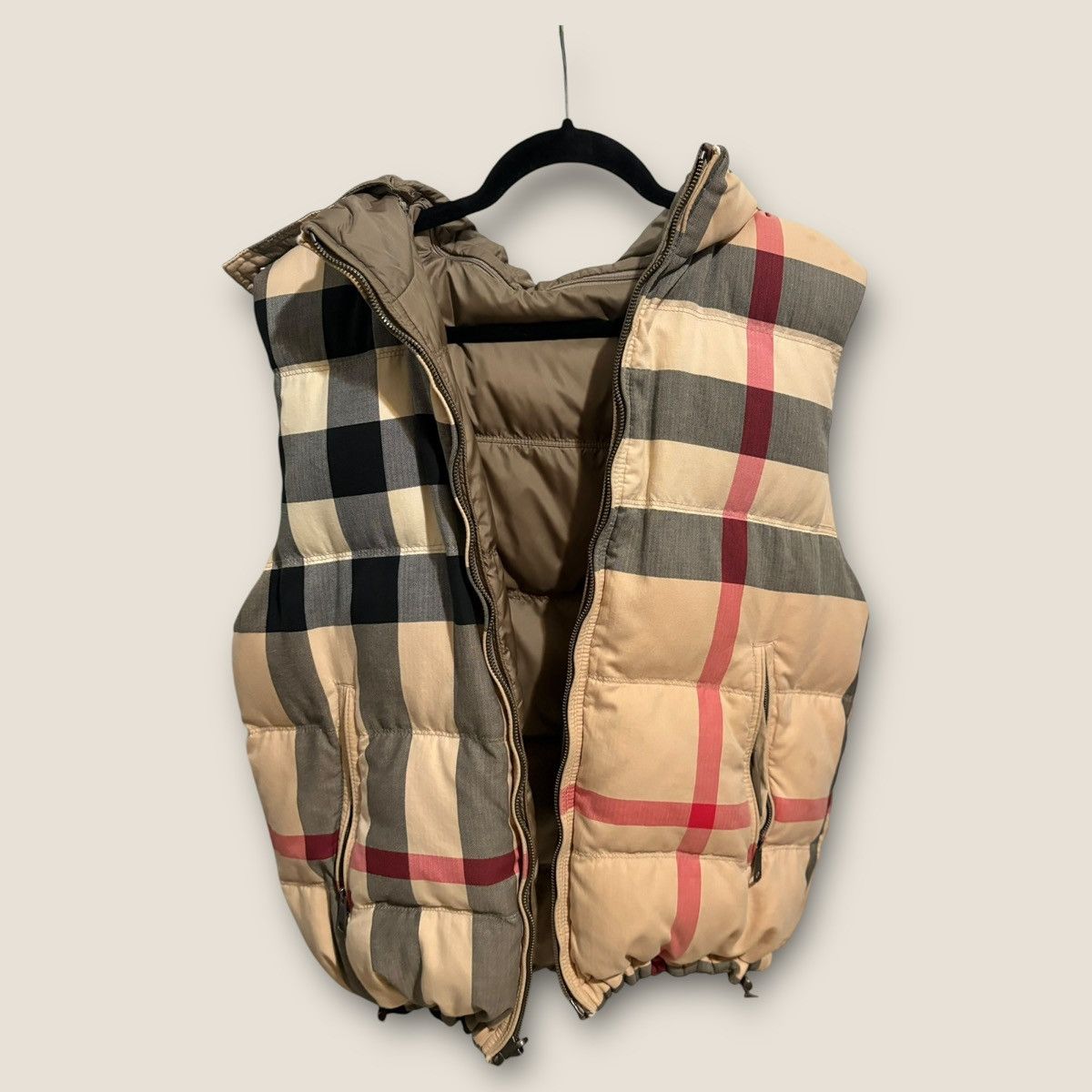 Burberry Reversible Nova Check Puffer Vest Hooded