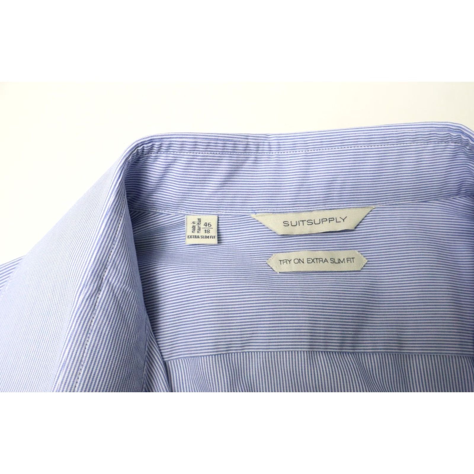 Suitsupply Suitsupply Try On Extra Slim Fit Formal Shirt 46/18 Blue Pinstripe Dress Shirt Mens Regular 100% Cotton Long Sleeve Button Collared 46/18 18in) Size 46R - 5 Thumbnail