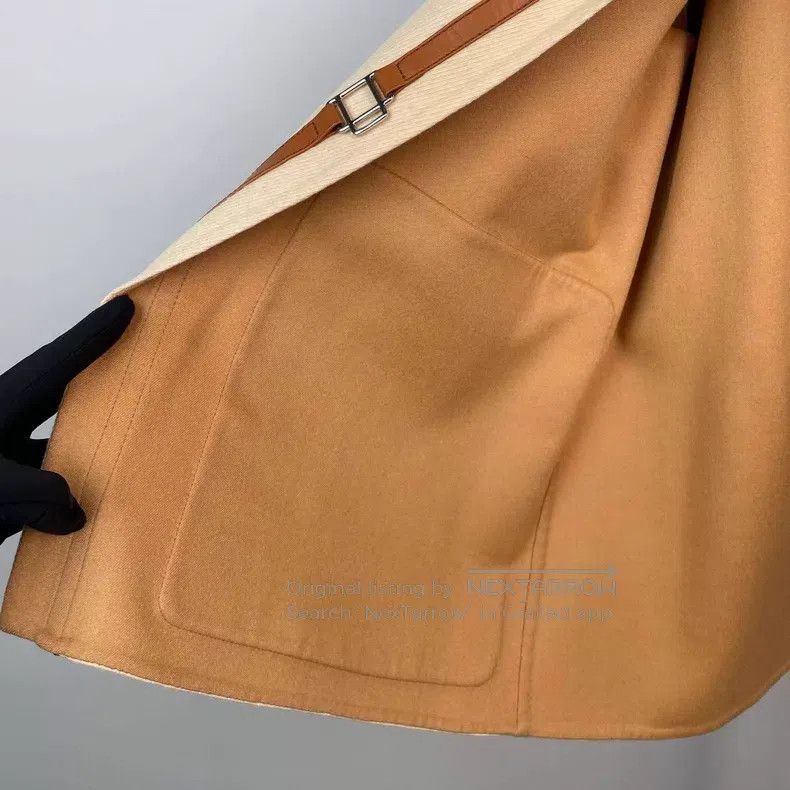 Hermes Hermes Khaki Full Cashmere and Leather Patch Cloak Coat Size XXS / US 00 / IT 34 - 8 Thumbnail