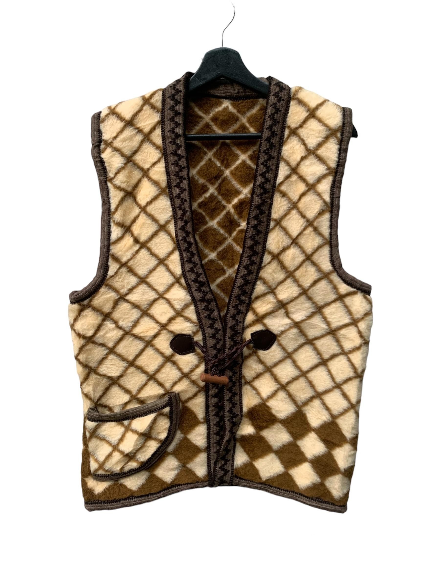 Designer × Japanese Brand Vintage Traditional Patchwork Sherpa Fur Vest Size 40R - 1 Thumbnail