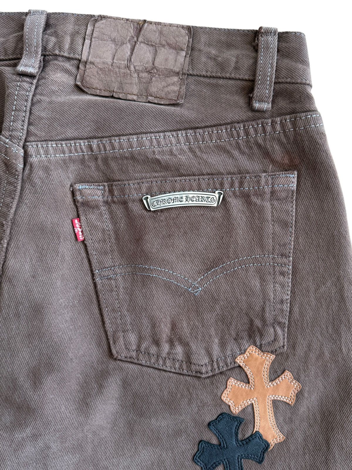 Chrome Hearts × Levi's OFFSET Personal Chrome Hearts Brown Levi’s Cross Patch Jeans Size US 29 - 14 Thumbnail