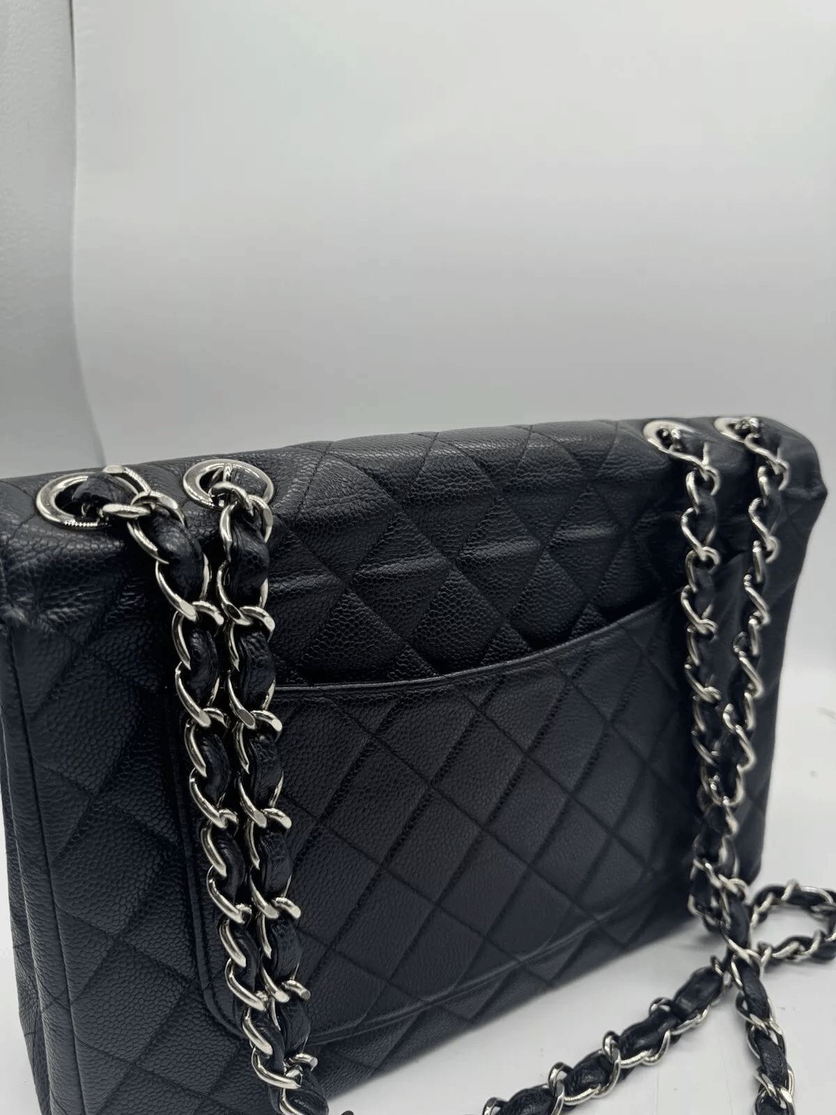 Chanel CHANEL Black Caviar Leather Jumbo Flap Silver CC Chain Size ONE SIZE - 9 Thumbnail