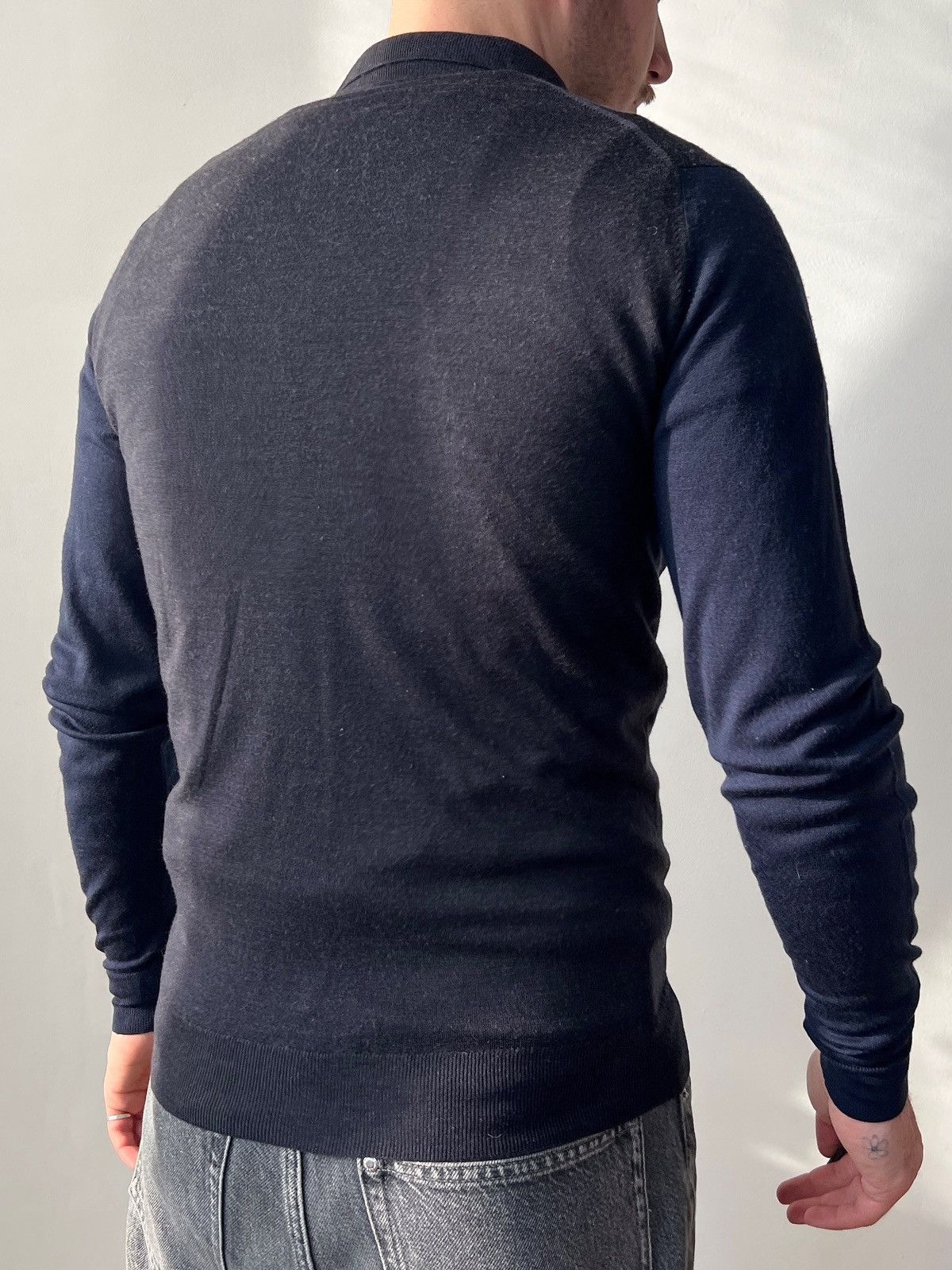 John Smedley John Smedley Grey/Navy Knit Wool Polo Shirt Size M England Size US M / EU 48-50 / 2 - 3 Thumbnail