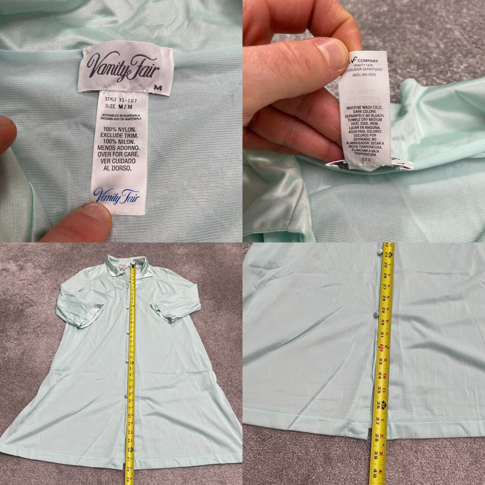 Vintage VANITY FAIR Pajama Long Shirt Womens M Green Nightgown Size M / US 6-8 / IT 42-44 - 8 Thumbnail