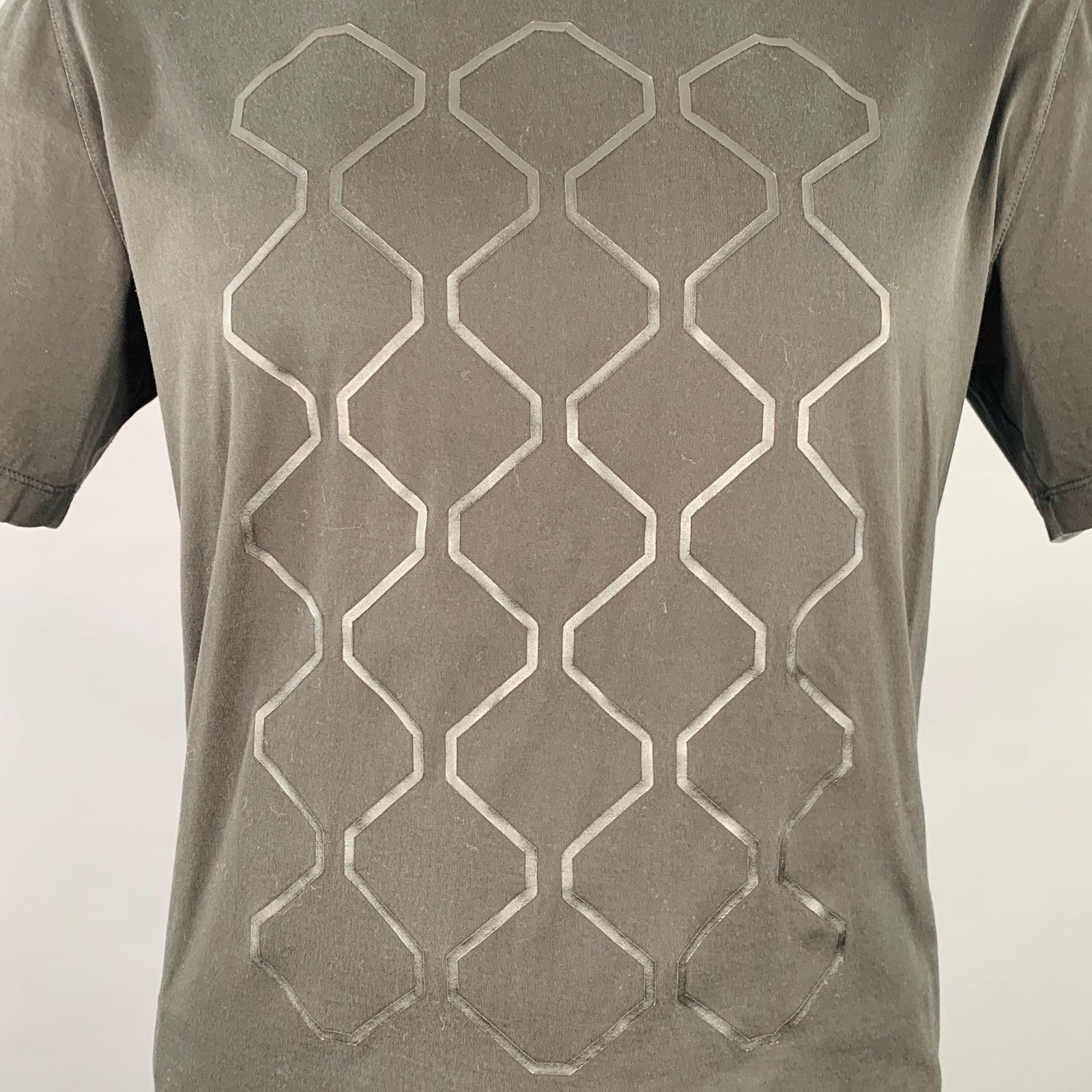 Z Zegna Z ZEGNA Size XL Black Geometric Cotton Crew Neck T-shirt Size US XL / EU 56 / 4 - 2 Thumbnail