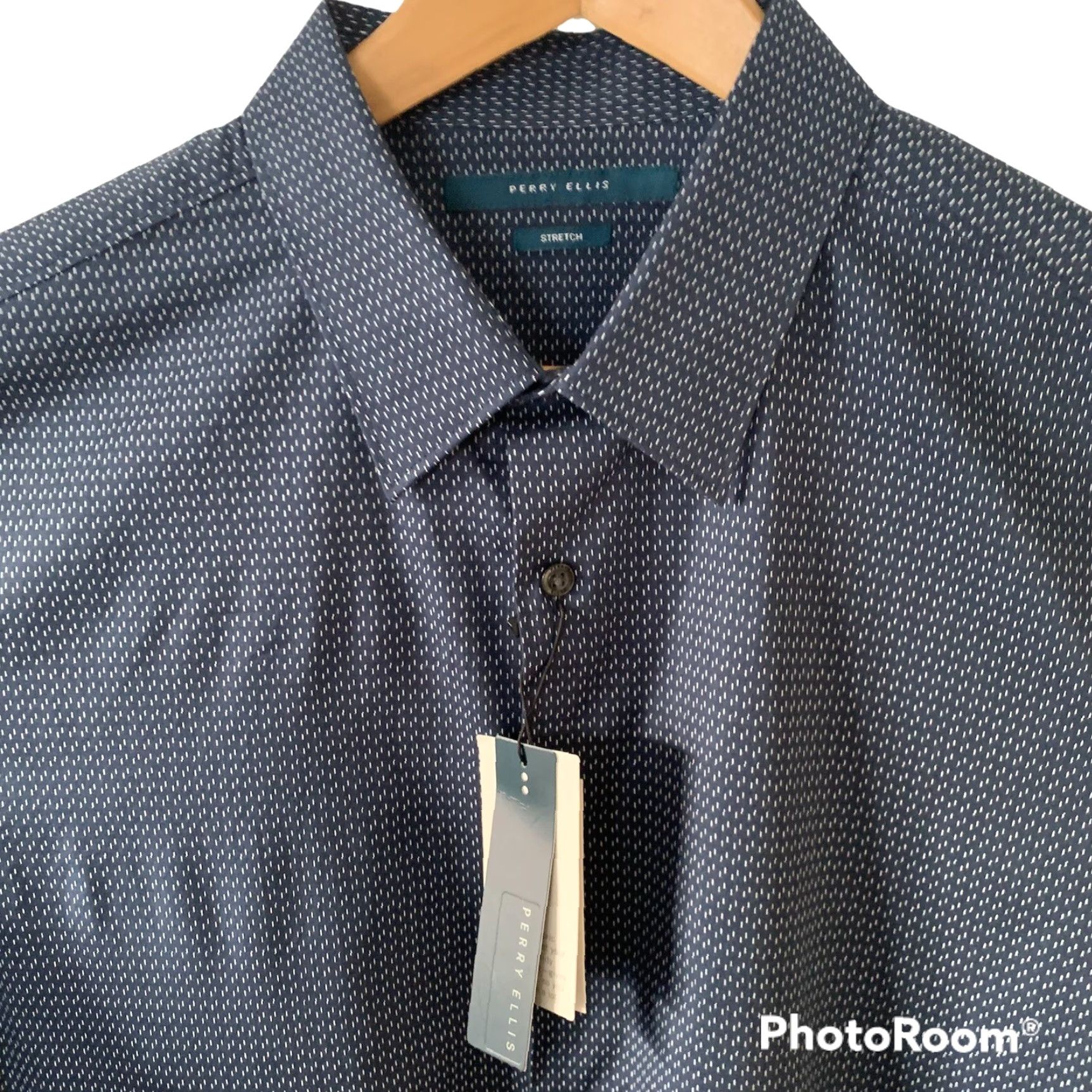 Perry Ellis Perry Ellis Shirt Mens Small Blue Line Print Cotton Stretch Button Up Ink Size US S / EU 44-46 / 1 - 2 Thumbnail