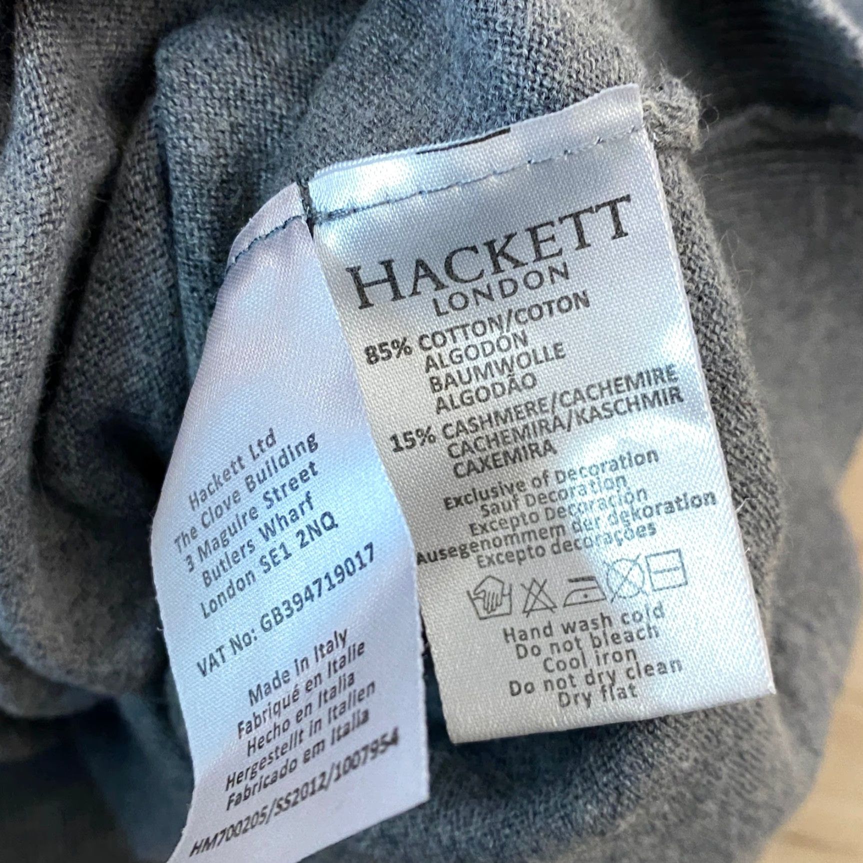 Hackett Hackett London Sweater Men L Gray Cotton Cashmere V-Neck Elbow Patches Italy Size US L / EU 52-54 / 3 - 6 Thumbnail