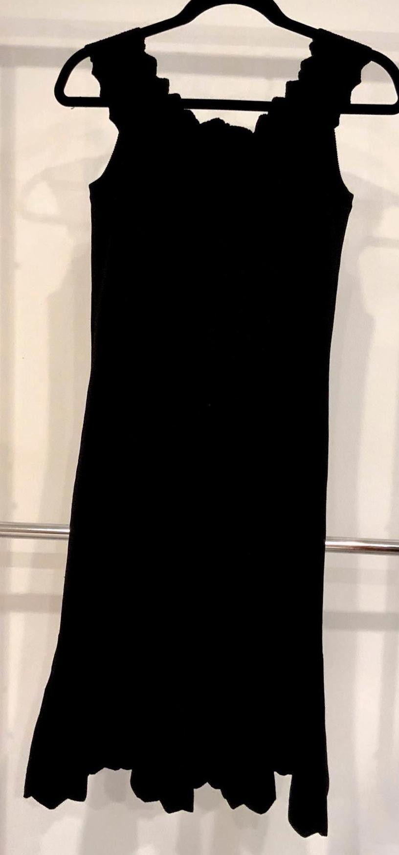 Designer Eliza J Women's Black Knit Dress with Scalloped Trim, Size L Size L / US 10 / IT 46 - 2 Thumbnail