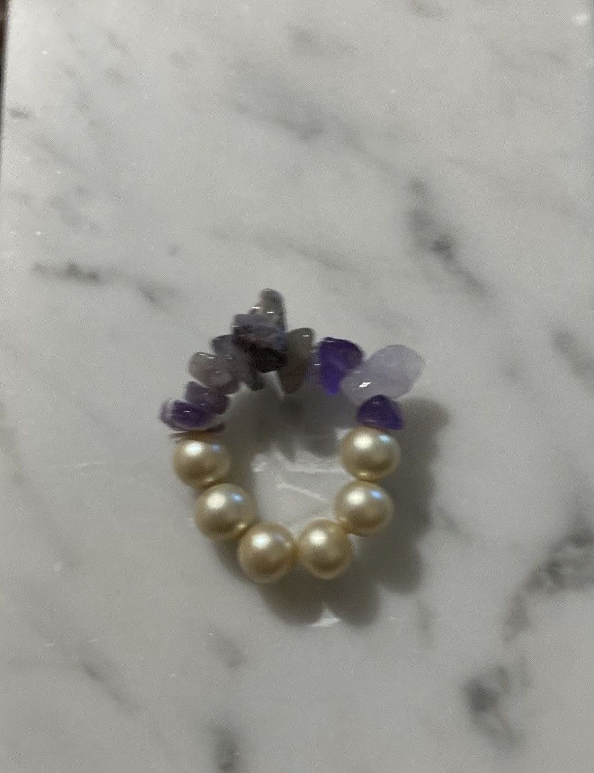 Other Faux pearl an Amethyst chip beaded ring Size ONE SIZE - 1 Thumbnail
