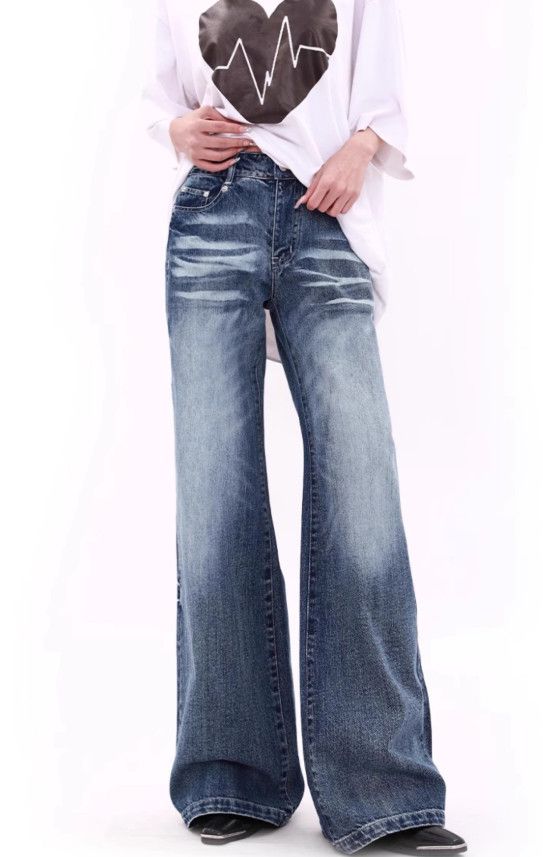 Japanese Brand Retro men's straight washed distressed wide-leg jeans Size US 32 / EU 48 - 2 Thumbnail