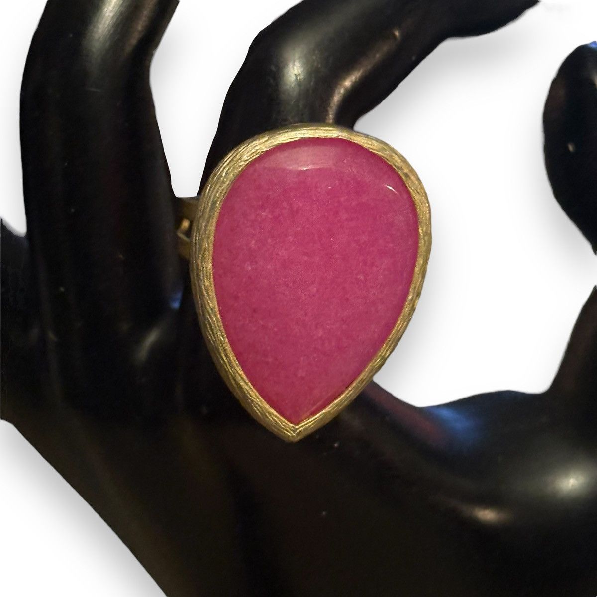 Vintage Vintage chunky pink agate teardrop adjustable ring Size ONE SIZE - 2 Thumbnail