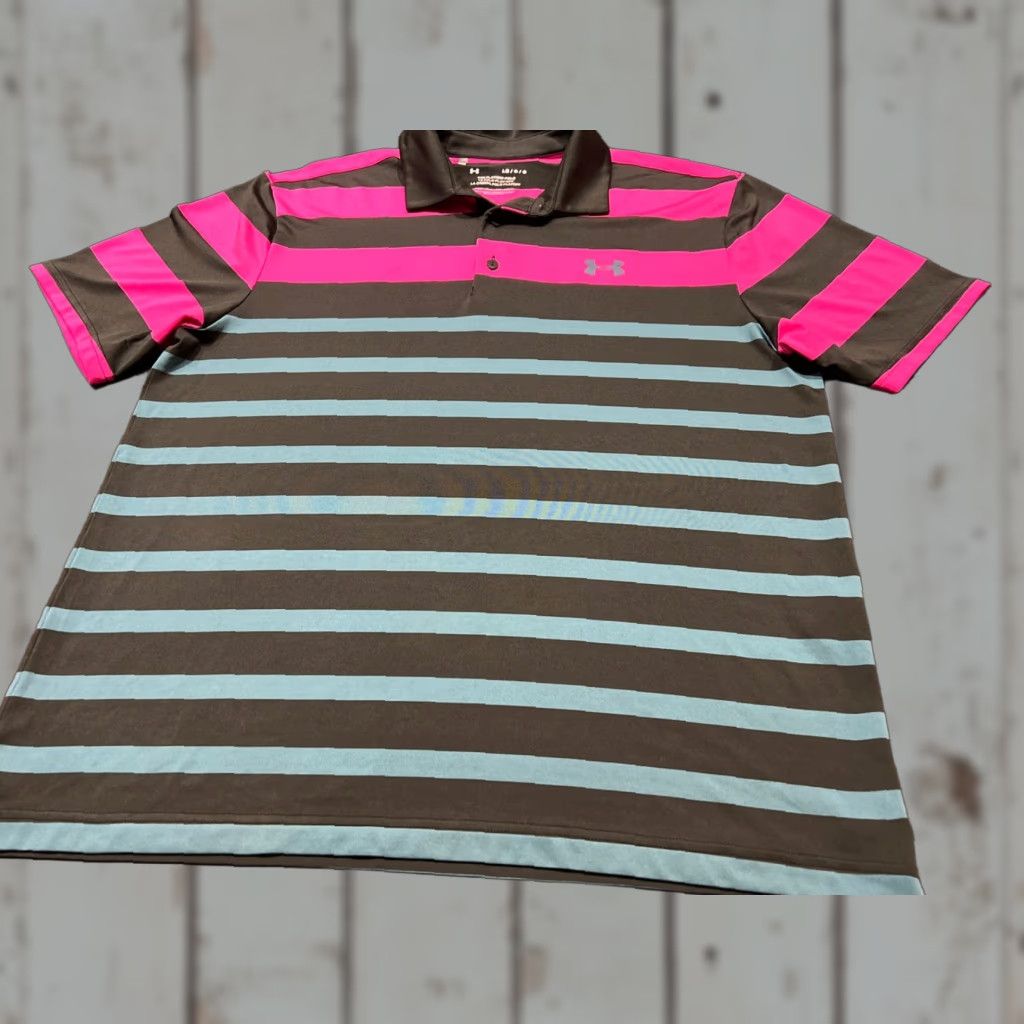 Under Armour Under Armour Mens Polo Golf FUSION Pink Striped Large Polo Shirt Size US L / EU 52-54 / 3 - 1 Thumbnail