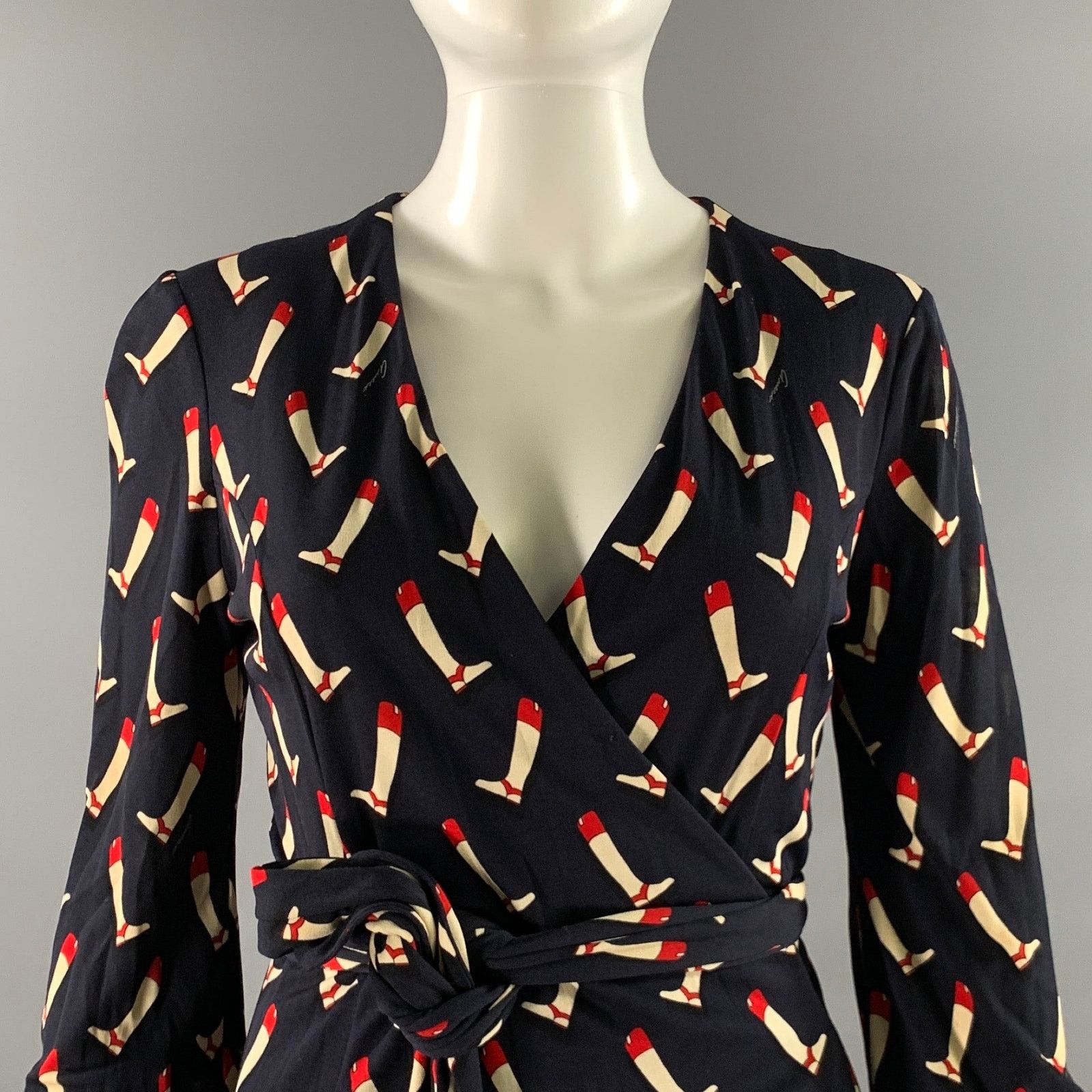 Gucci GUCCI Size 2 Navy Red Silk Riding Boots Wrap Dress Size XS / US 0-2 / IT 36-38 - 2 Thumbnail