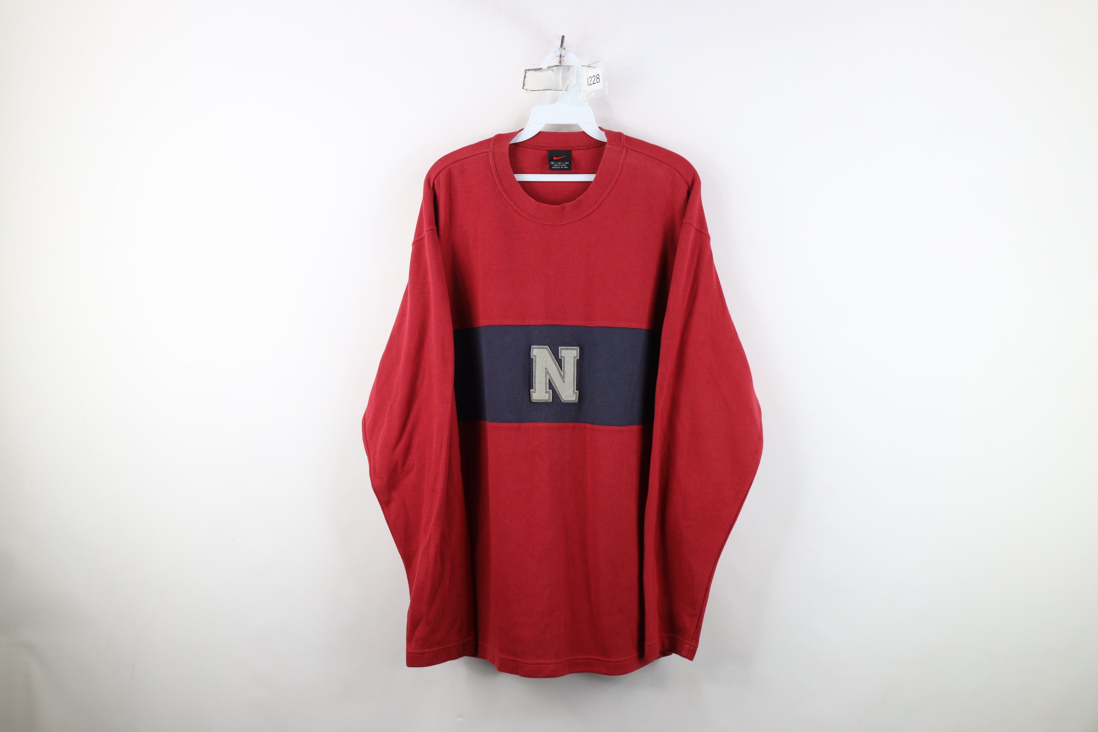 Nike Vintage 90s Nike Swoosh Ribbed Knit Long Sleeve T-Shirt Red Size US M / EU 48-50 / 2 - 1 Thumbnail