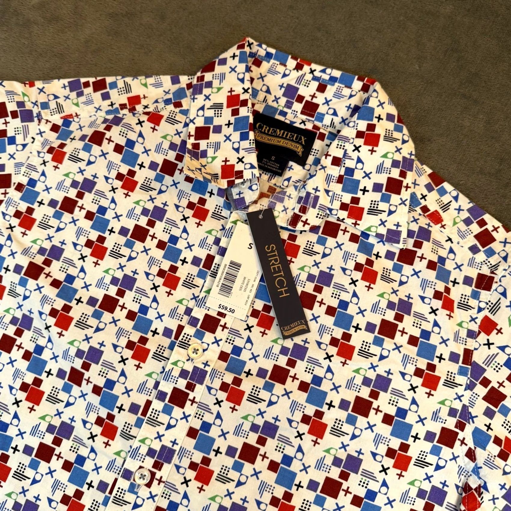 Cremieux Cremieux Shirt Geometric Stretch Short Sleeve Mens Small White Multicolor Button Up NWT Size US S / EU 44-46 / 1 - 2 Thumbnail